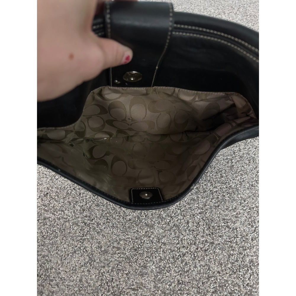 Y2K VTG Coach Soho Black Leather Buckle Flap Shoulder Bag 9248 Contrast Stitch - Picture 4 of 11